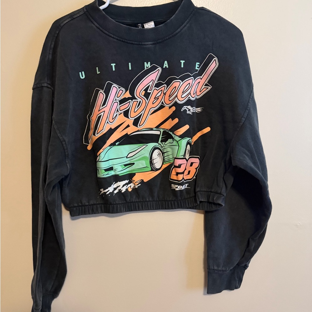 H&M Black Ribbed Crewneck Sweatshirt